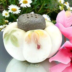 Antique Mt Washington C.1085 Enamel Flowers Tomato Shape SINGLE Salt Shaker v5